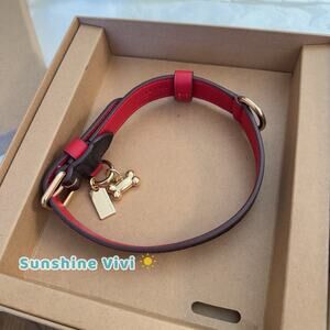 NWT Coach Boxed Medium Pet Collar In Signature Canvas CX157 Gold/Walnut/Bold Red